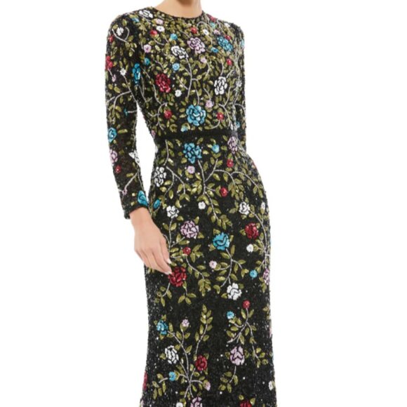 MAC DUGGAL 5556 FLORAL EMBELLISHED LONG SLEEVE BLACK MULTI GOWN sz 20 - Picture 1 of 5
